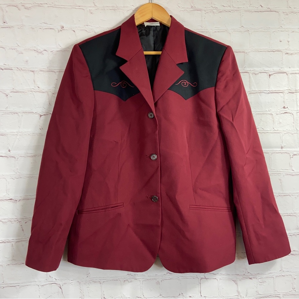 Cintas Womens Blazer Jacket Sz 14 Western Red Black Button Wool Blend Pockets